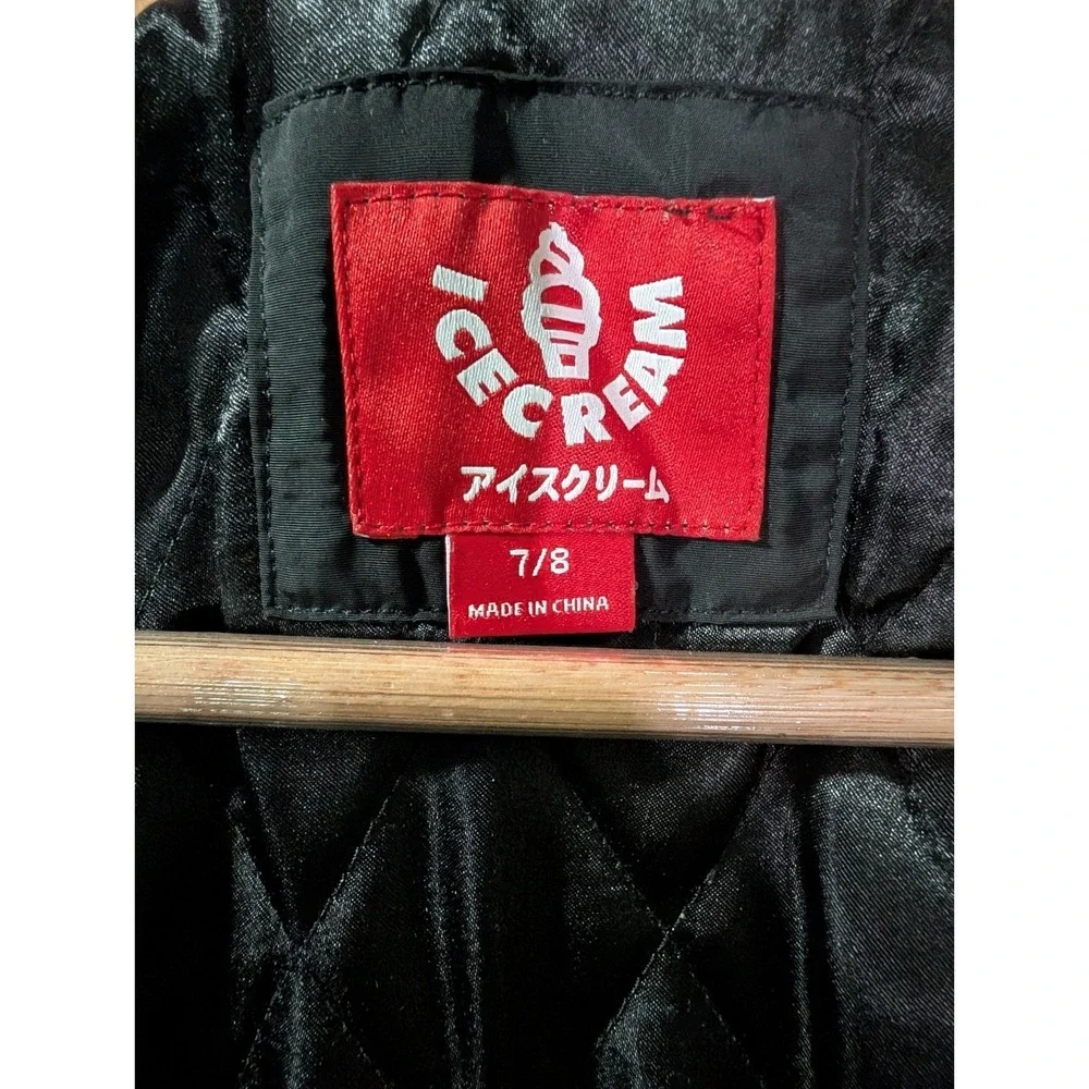 Ice Cream Kids Varsity Bomber Jacket Youth 7/8 Black Blue Patches‎ 2023